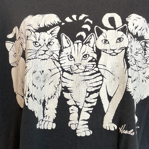 Vintage Tops Vintage Linda Lori Heads And Tails Cat Black White